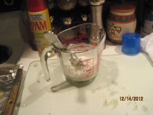 Sugar glaze. I didn't have sprinkles, so I put food coloring in it, instead