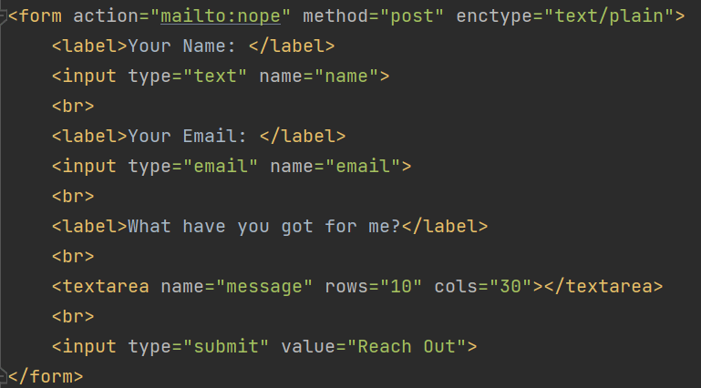 A code block that shows the HTML behind a simple form